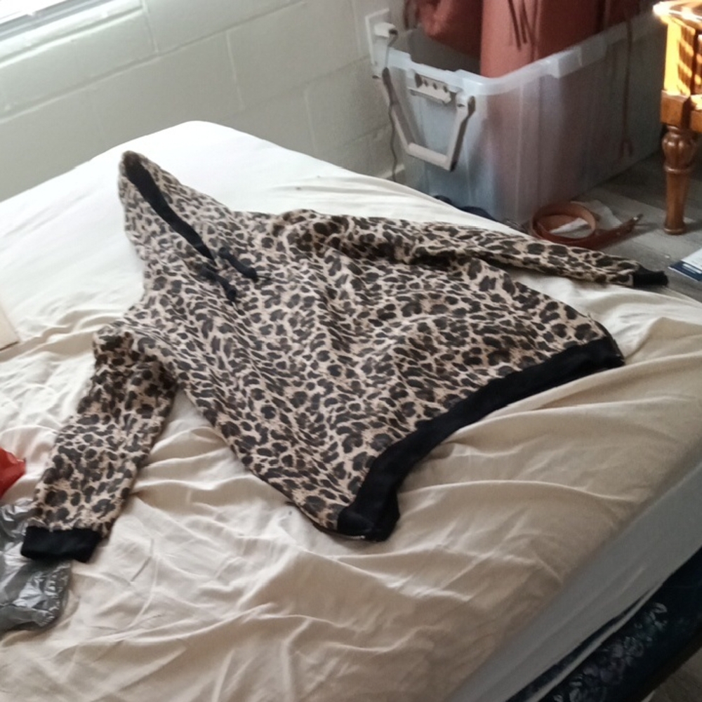Brown and Black Teddy Jacket with Animal Print Pattern